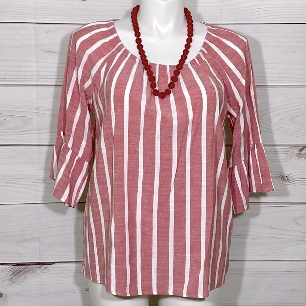 Red & White Striped Off the Shoulder Boho Fever Top Size 1X - Picture 2 of 9